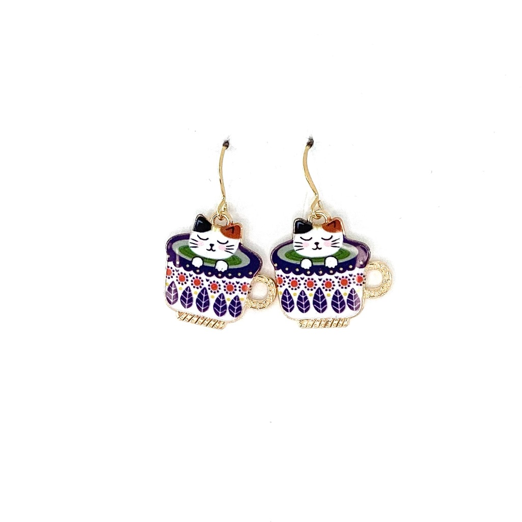 Cat Teapot Earrings Nwt
